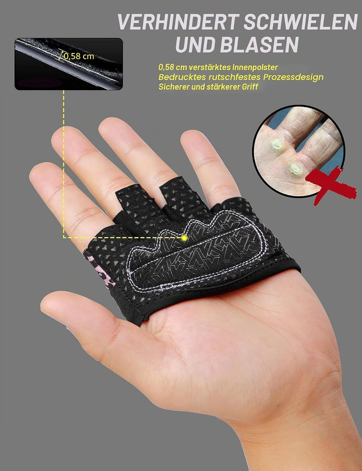 KUTOOK Mini Fitnesshandschuhe Herren/Damen 3mm XRD Gepolstert rutschfeste Halb Handschuhe für Gym Pu