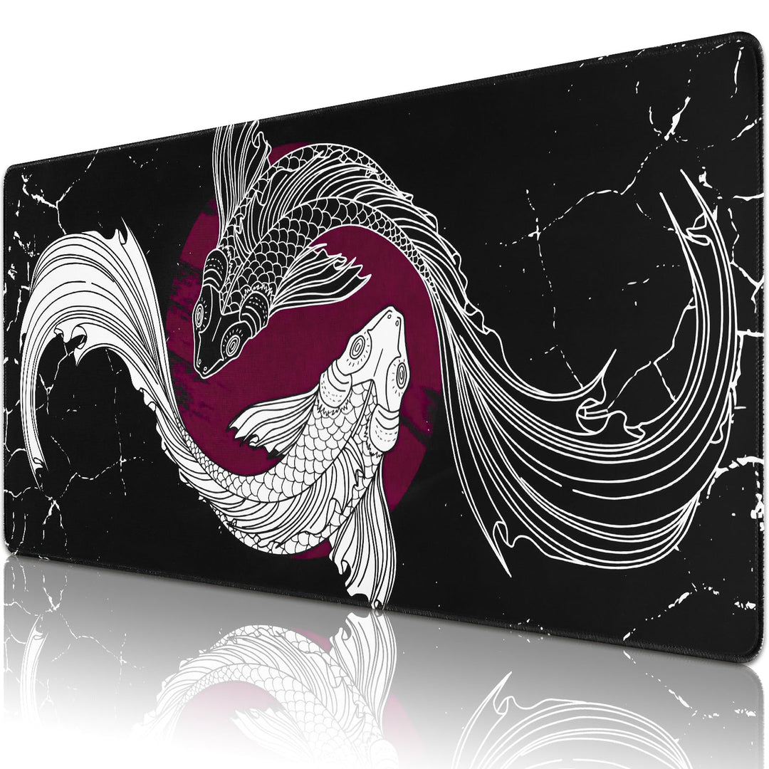 Gaming Mauspad,XXL 900x400mm Tai Chi Fischmuster Mauspad,Anime Mousepad für präzise Maussteuerung,St