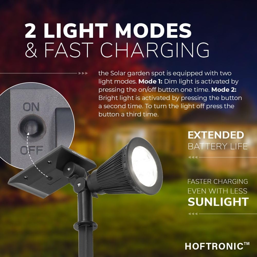 HOFTRONIC - Solar Gartenstrahler Bend IP65 Wasserdicht 6000K Gartenleuchte LED Solarlampen für Ausse