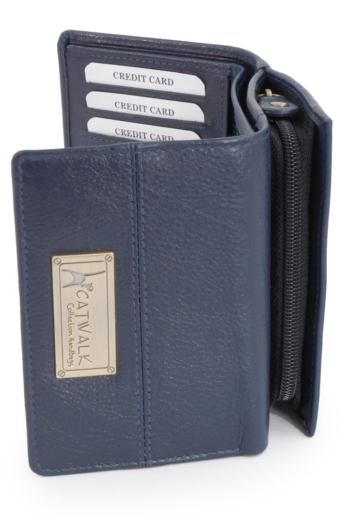 Catwalk Collection Handbags - Leder Geldbörse Damen Mittelgross - Geldbeutel mit Münzfach und 7 Kart