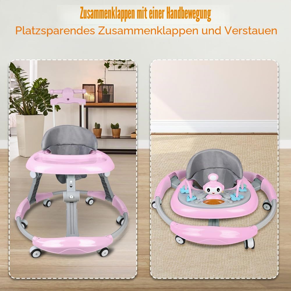 OHMG Babywalker Lauflernwagen, 5 in 1, Lauflernwagen, Wippfunktion, Babywippe mit Rollen, Licht, Mus