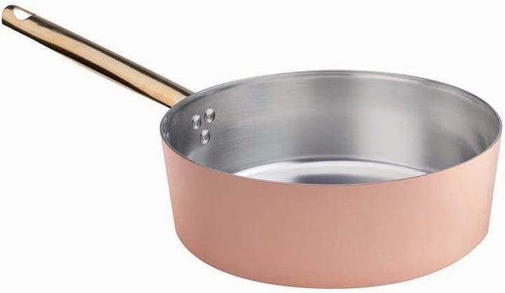 Pentole Agnelli ALCU10724 Niedriger Auflauf aus Kupfer mit Messinggriff, handverzinntes glattes Kupf