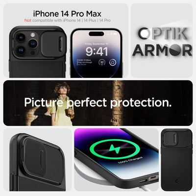 Spigen Optik Armor MagFit Hülle Kompatibel mit iPhone 14 Pro Max -Schwarz, Schwarz