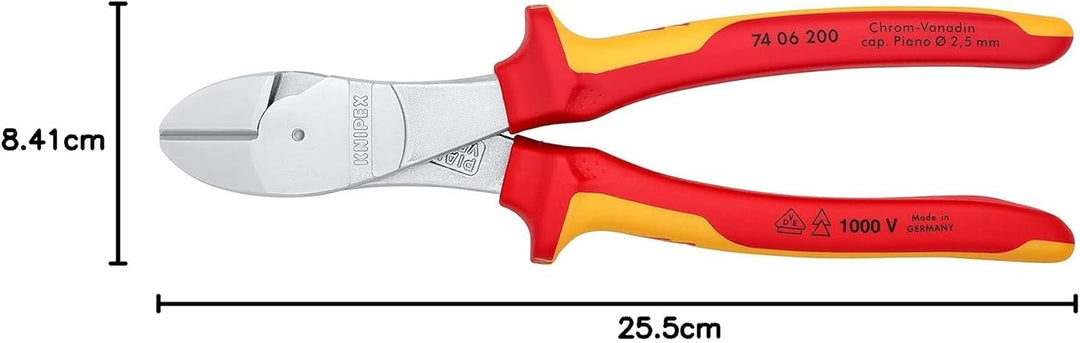 Knipex Kraft-Seitenschneider verchromt, isoliert mit Mehrkomponenten-Hüllen, VDE-geprüft 200 mm (SB-