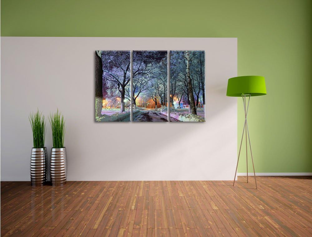 Pixxprint Baumallee im Winter 3-Teiler Leinwandbild 120x80 Bild auf Leinwand