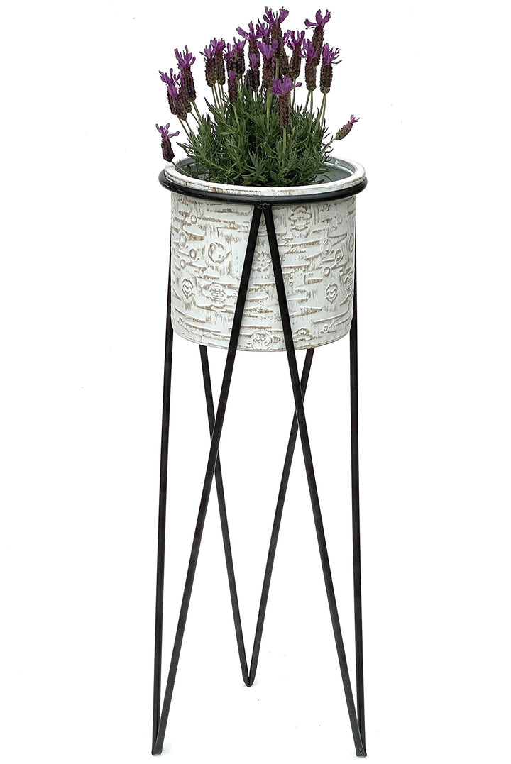 DanDiBo Blumenhocker mit Topf Metall Schwarz Weiss L 75 cm Blumenständer 96043 Blumensäule Modern Pf