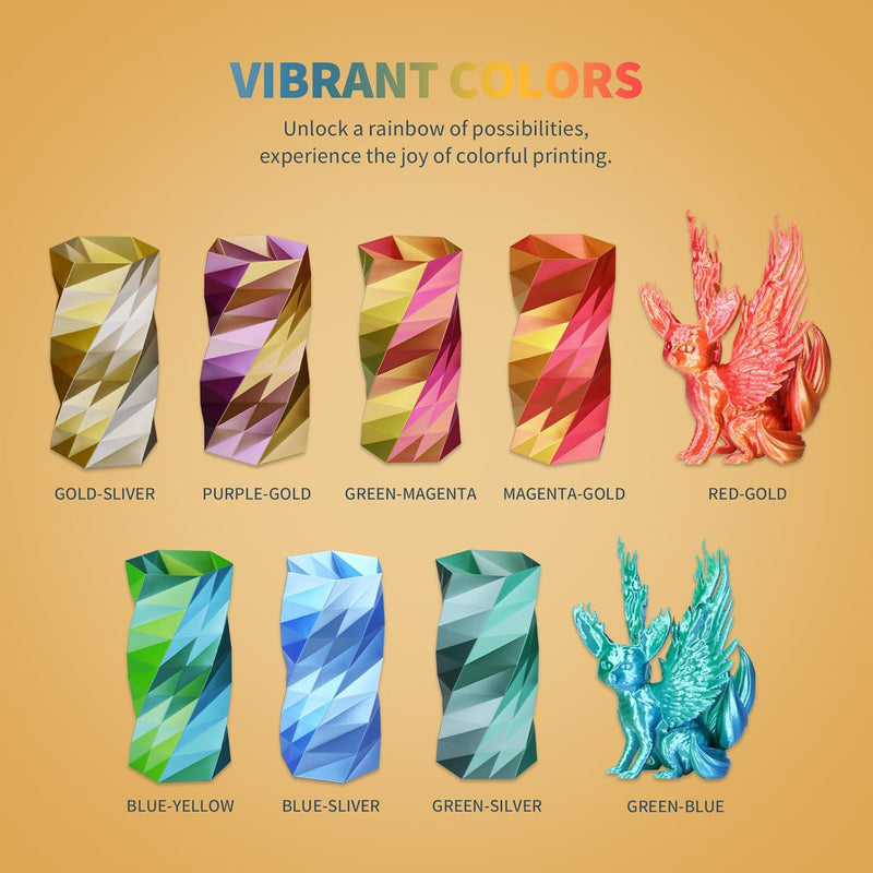 OVERTURE Silk PLA Zweifarbig Filament 1.75mm für 3D Drucker, 1kg Spule (2.2lbs), Massgenauigkeit +/-
