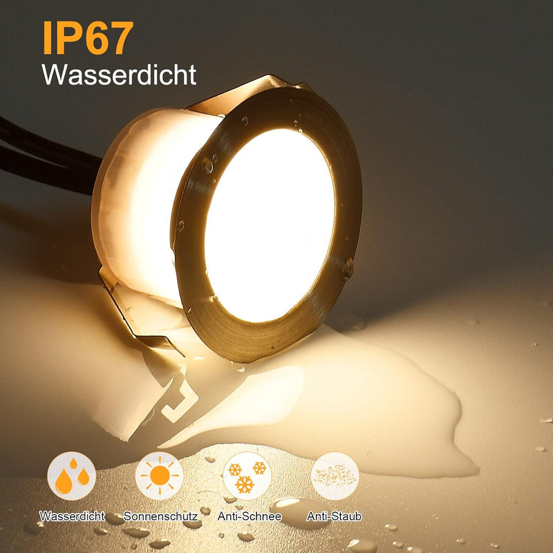 INDARUN 6er Set Warmweiss LED Bodeneinbauleuchten Aussen Ø45mm Terrasse Einbaustrahler IP67 Wasserdi