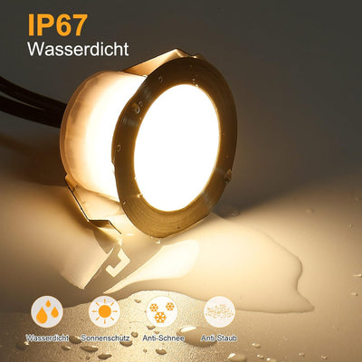 LED Deckenstrahler Einbauleuchte, 10er Spotlight Bodeneinbauleuchte (warmweiss) wasserdicht IP67 1W