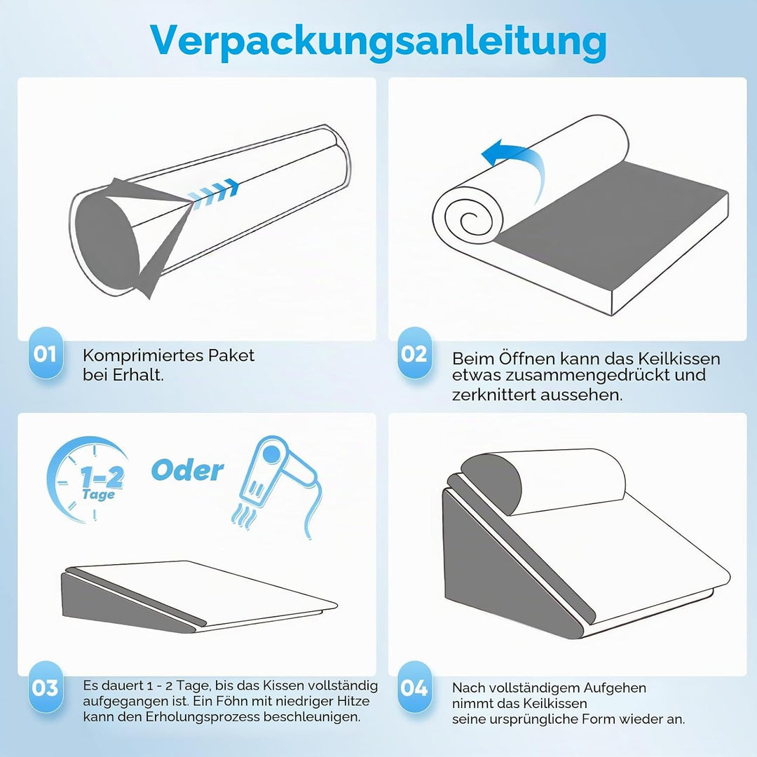 Keilkissen für Bett und Sofa, Doppelte Lage Memory Schaum Lesekissen, Verstellbares Keilkissen, Ergo