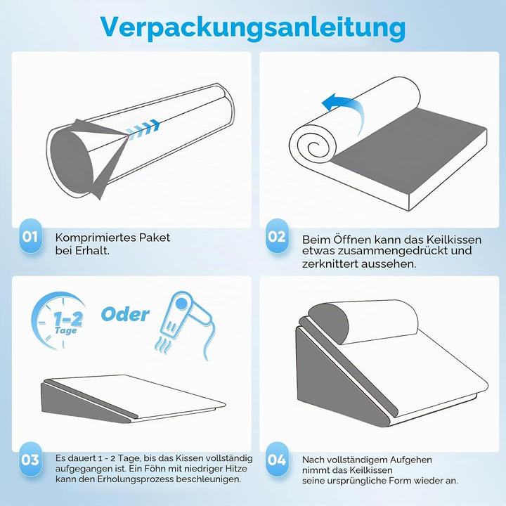 Keilkissen für Bett und Sofa, Doppelte Lage Memory Schaum Lesekissen, Verstellbares Keilkissen, Ergo