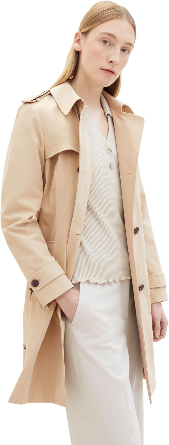 TOM TAILOR Damen Basic Trenchcoat mit Gürtel XXL 11485 - Sandy Beige, XXL 11485 - Sandy Beige
