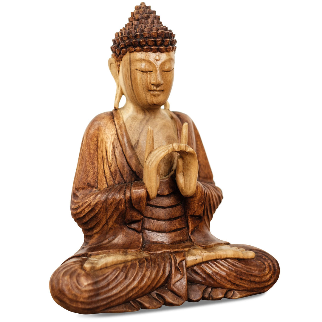 livasia Buddha, Buddhismus Statue, Skulptur aus Holz, Dekofigur (Buddha 30cm 2 Zeigef. Oben), Buddha