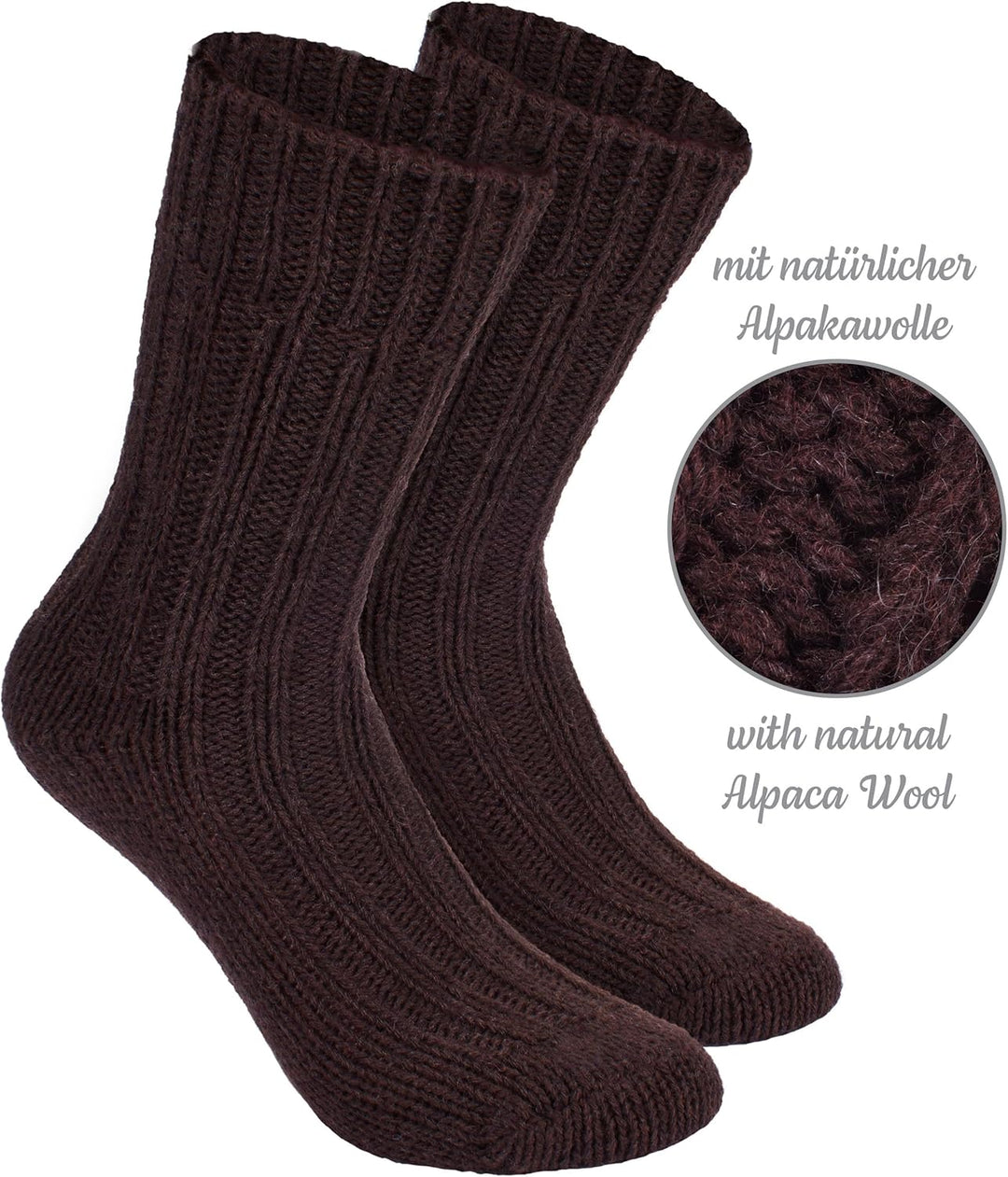 Brubaker 4 Paar Alpaka Socken sehr dick flauschig und warm - reine Alpakawolle 43-46 Grau- und Braun