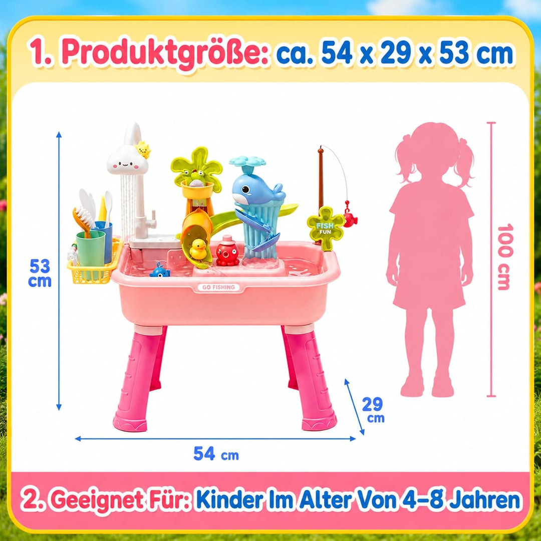 4-in-1 Spielspüle - Wassertisch Mit Pumpe Und Fliessendem Wasser | Sand Und Wasser Spielzeug | Angel