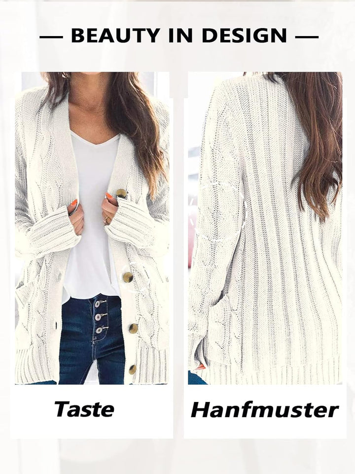 Maavoki Strickjacke Damen lang Elegant Open Front Grobstrick Strick Cardigan Langarm Strickjacken mi