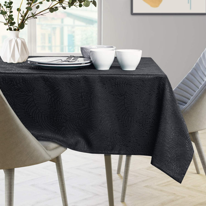 AmeliaHome Tischläufer Set 35x300 cm und 115x300 cm Lotuseffekt Wasserabweisend Blätter Schwarz Gaia