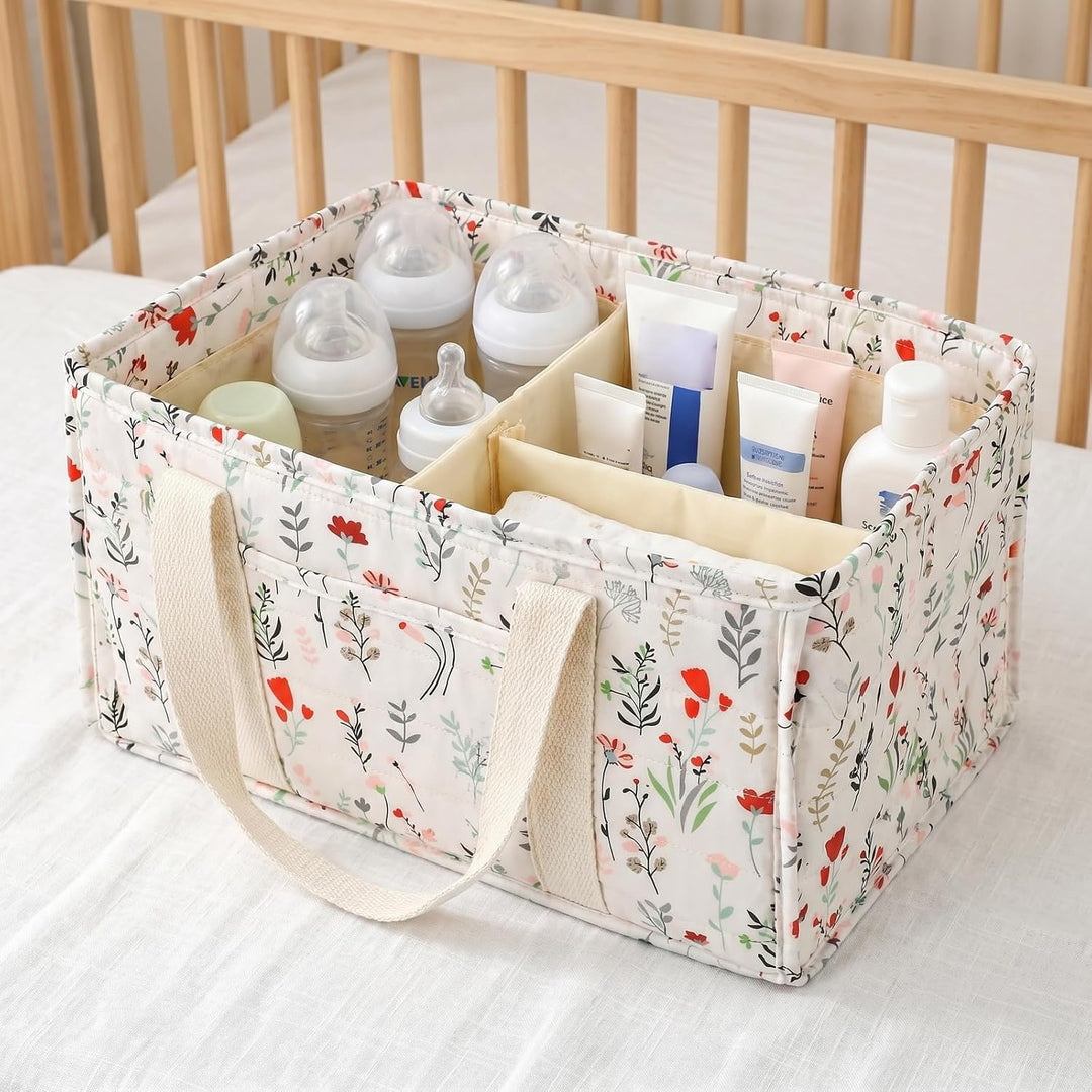 Wickeltisch Organizer Wickelkorb, Blatt Design, Formstabiler Diaper Bag mit 2 Trennwänden und Verstä