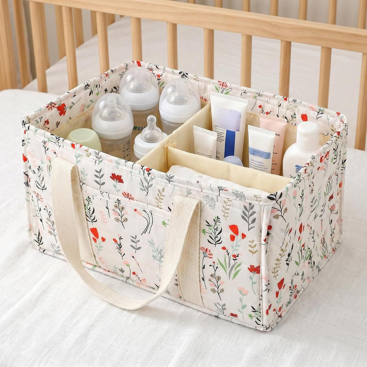 Wickeltisch Organizer Wickelkorb, Blatt Design, Formstabiler Diaper Bag mit 2 Trennwänden und Verstä