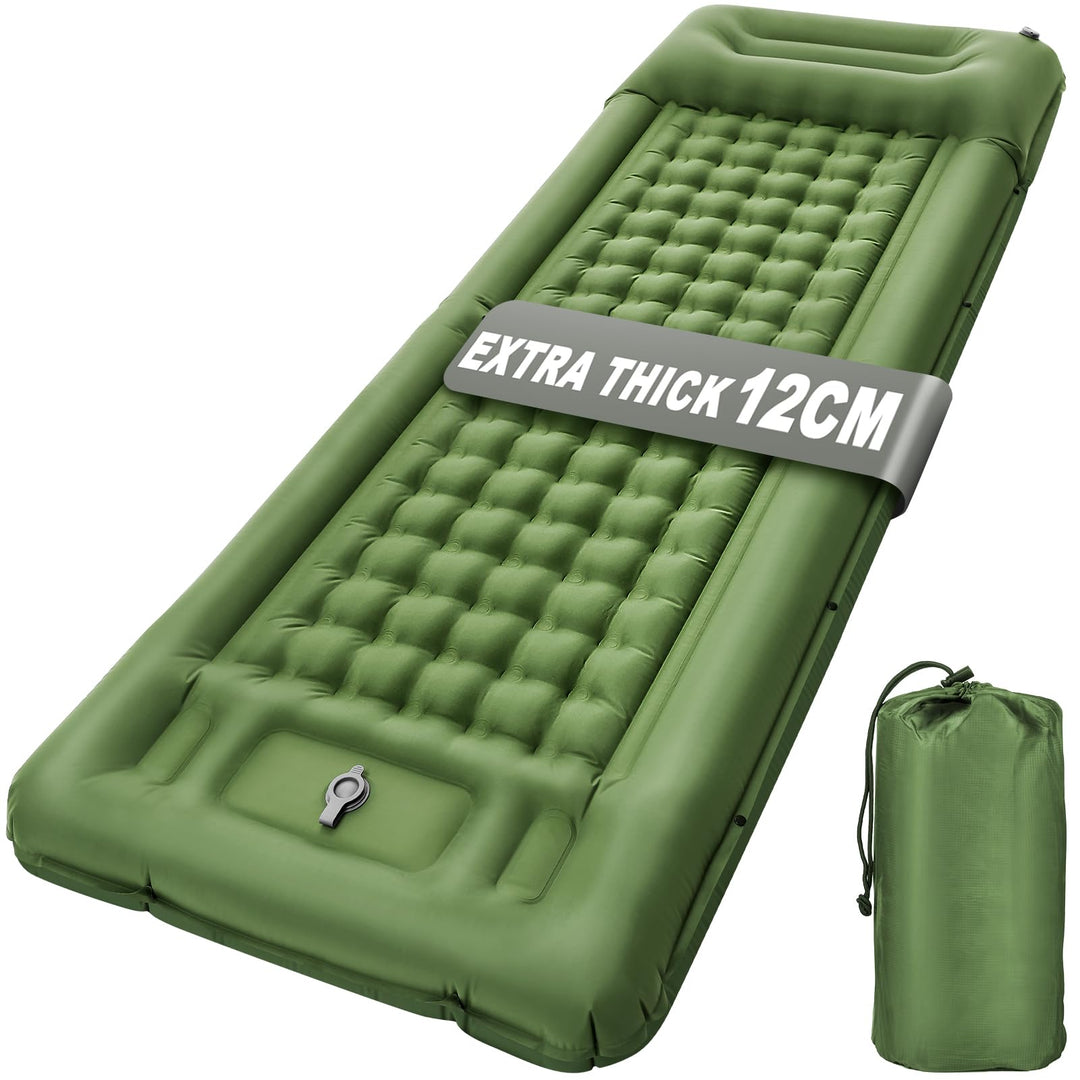 Kiaitre Isomatte,12CM Verdicktes Luftmatratze Camping mit Kissen und Fusspresse Pumpe, Ultraleicht W