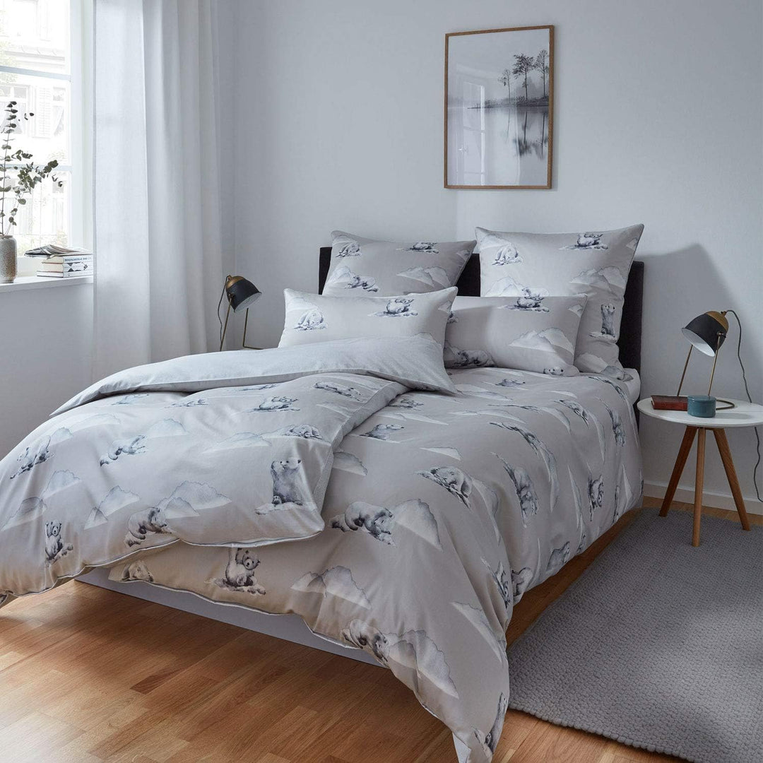 elegante Mako-Satin Bettwäsche Eisbär Natur 1 Bettbezug 135 x 200 cm + 1 Kissenbezug 80 x 80 cm, 1 B