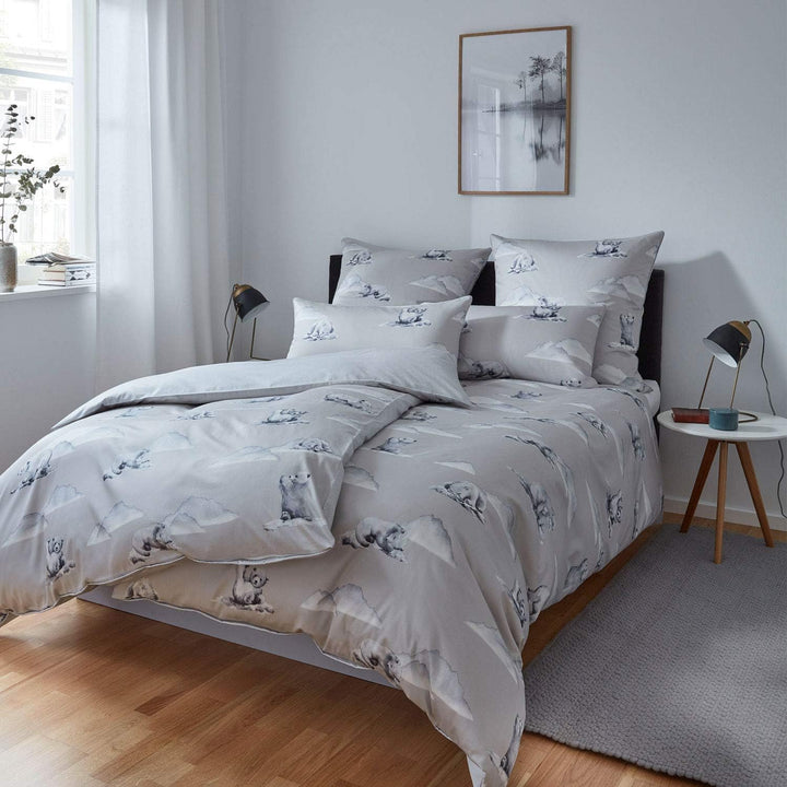 elegante Mako-Satin Bettwäsche Eisbär Natur 1 Bettbezug 135 x 200 cm + 1 Kissenbezug 80 x 80 cm, 1 B