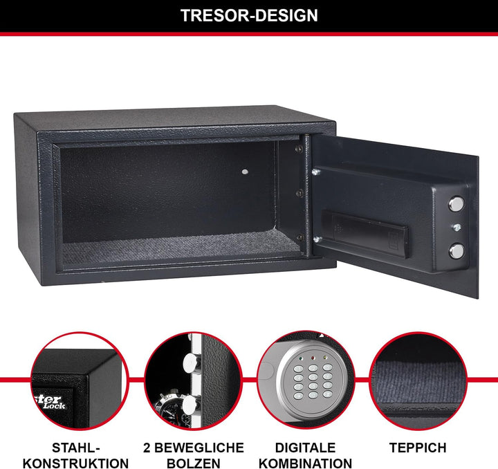 Master Lock Tresor mit Zahlenschloss, elektronische Kombination, 22 L, 18 x 43 x 37 cm 22L + Kombina
