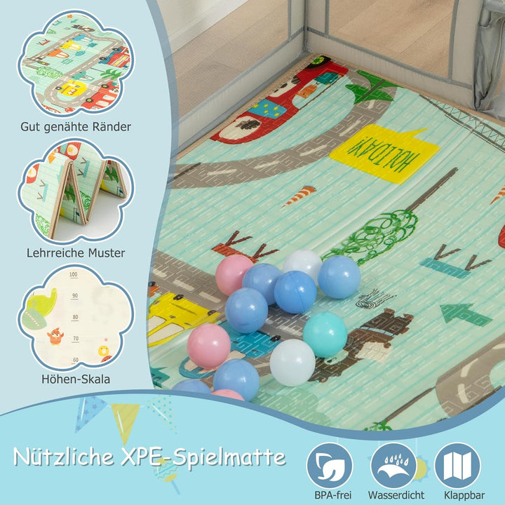 DREAMADE 200 x 140 cm Baby Laufstall, Laufgitter mit 50 Bällen & Tragetasche, Krabbelgitter für Kind