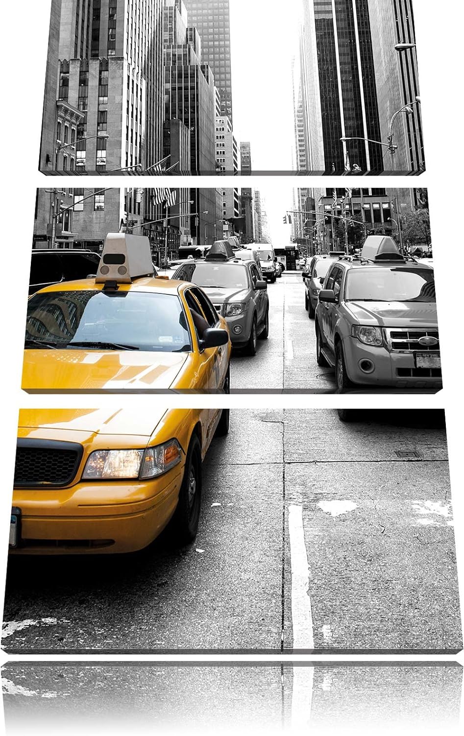 Pixxprint Gelbes Taxi in New York B&W als Leinwandbild/Grösse: 3 Teilig (120x80 cm) / Wandbild/Kunst