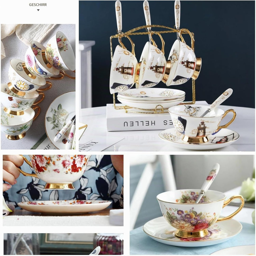 8 Stück Europäischen Blumen Tee Set,Bone China Tee Set Service Kaffee Set, 9 Optionen.Mit Geschenkbo