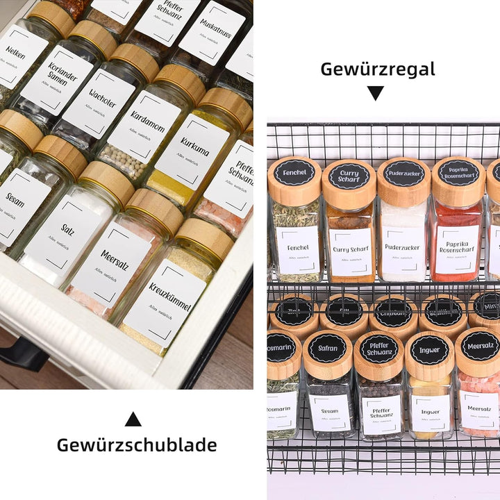 Gewürzgläser Eckig,Gewürzdosen 24er Set mit Bambusdeckel,120 ml Gewürzstreuer Spice Jars Gewürzbehäl