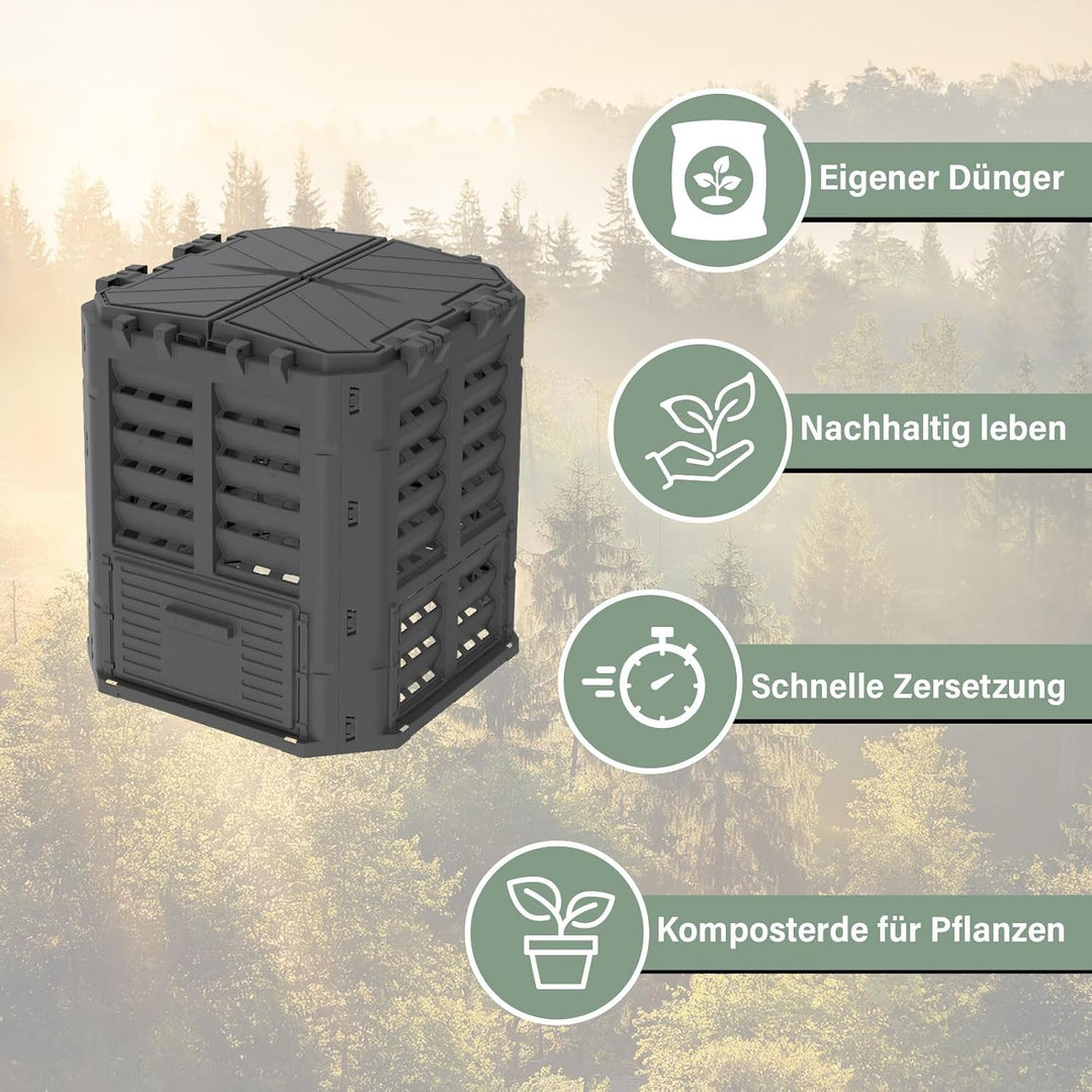 Schnellkomposter Garten Komposter 310L Thermokomposter in Schwarz Gartenkomposter aus Kunststoff Sch
