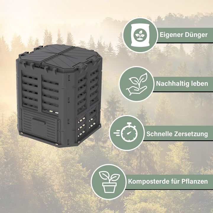 Schnellkomposter Garten Komposter 310L Thermokomposter in Schwarz Gartenkomposter aus Kunststoff Sch
