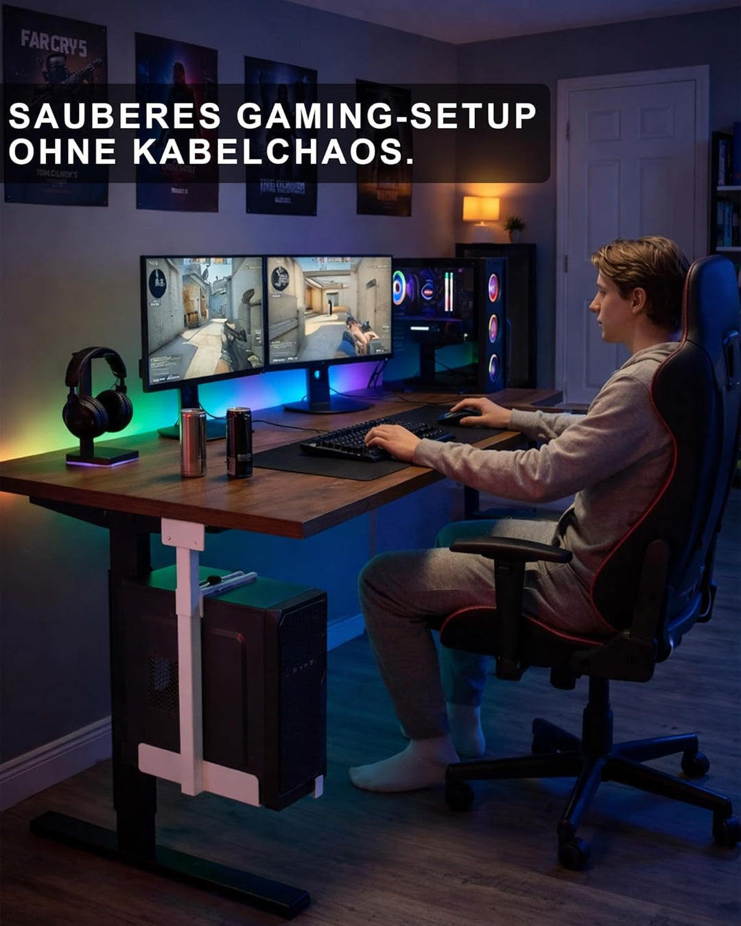 PC Halterung Unter Schreibtisch: PC Wandhalterung Höhenverstellbar bis 54.5cm bis 30kg Belastbar für