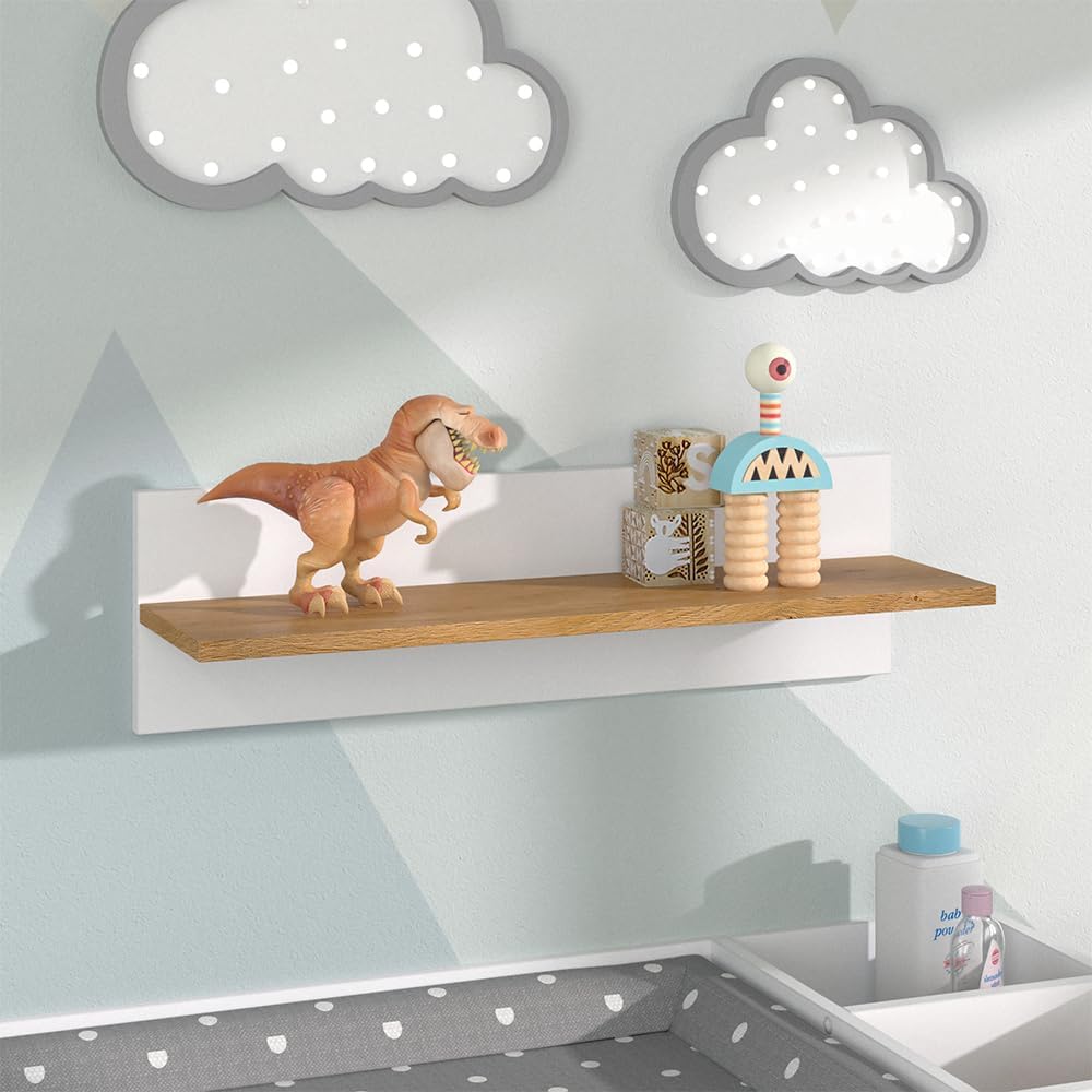 VitaliSpa Wandregal für das Kinderzimmer Malia, Weiss/Eiche, 70 x 20 cm, Weiss