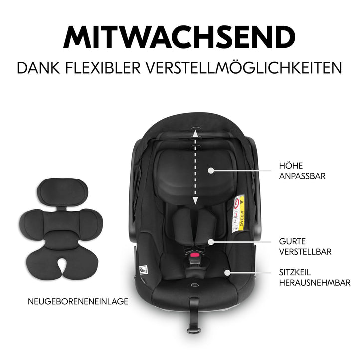 hauck Drive N Care, Schwarz - i-Size Babyschale ab Geburt für Babys mit Körpergrösse von 40-87 cm in