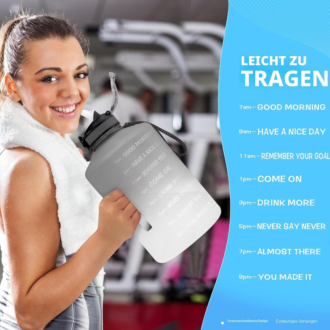 3,78 Liter Trinkflasche Sport mit Zeitangaben und Strohhalme, 3,78L Gross Sportflasche BPA Frei, Aut