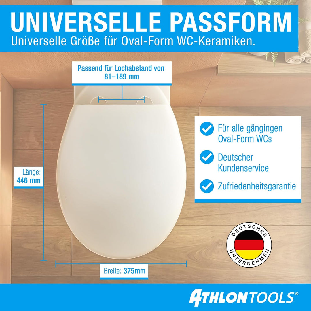 ATHLON TOOLS Toilettendeckel mit Absenkautomatik O-Form – Duroplast WC Sitz, Soft-Close & Quick-Rele