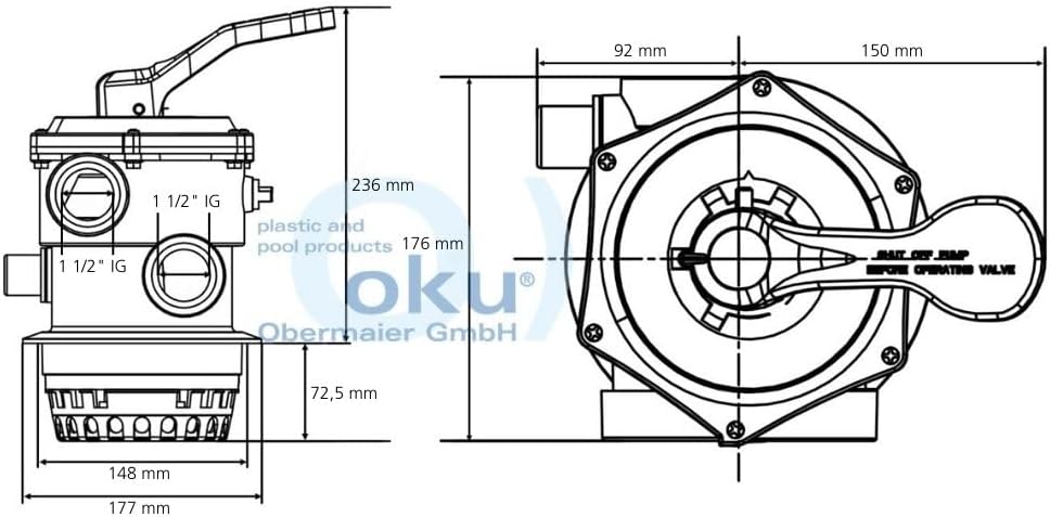 OKU 6-Wege Ventil für Sandfilteranlagen 1 1/2'' 6-Wege Top-Mount-Ventil | Für Filteranlagen | Pool u