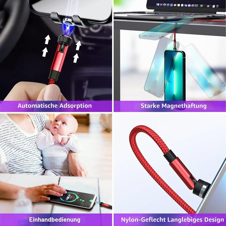 HanCenDa USB C Magnet Ladekabel[1M+2M+3M], 3 in 1 Magnet Ladekabel, 3A QC Schnellladung Datenübertra