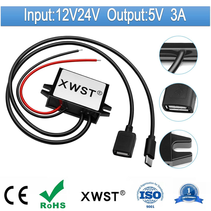DC DC 8-85V 12V 24V 36V 48V 60V 72V 85V auf 5V Spannungswandler 3A 15W Female USB and Type C Wandler