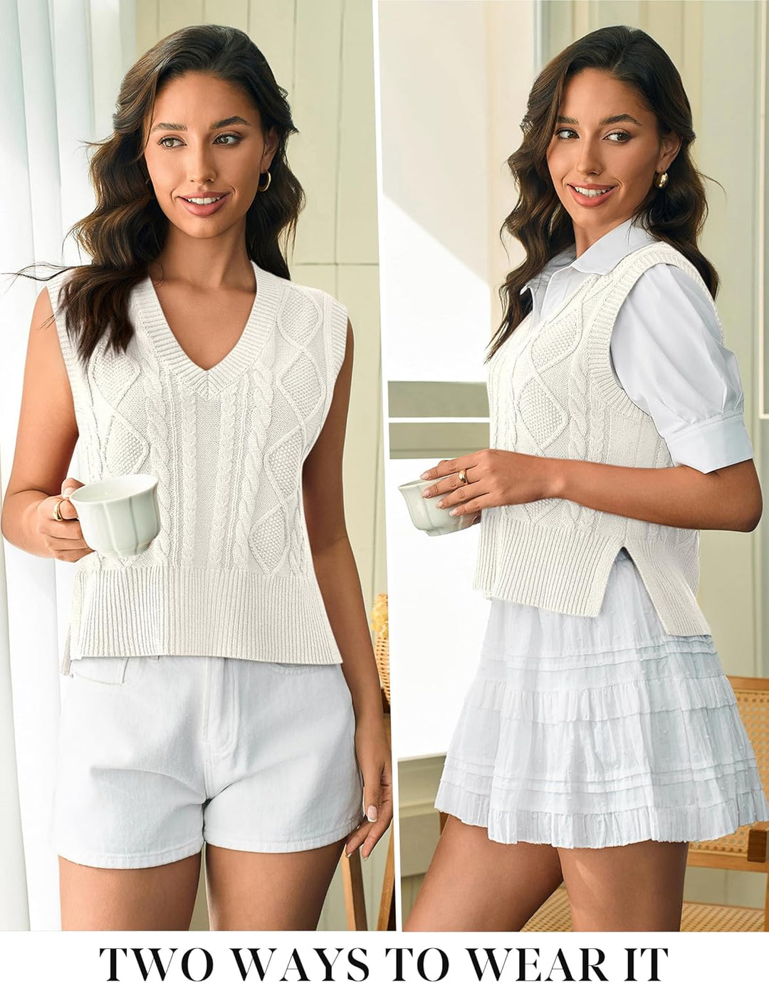Tongmingyun Pullunder Damen Ärmellos V-Ausschnitt Strick Pullover Basic Strickweste Einfarbig Tank T