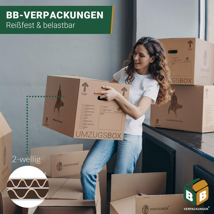 BB-Verpackungen 20 x Umzugskarton aus recycelter Pappe, sehr stabil mit doppeltem Boden (belastbar b