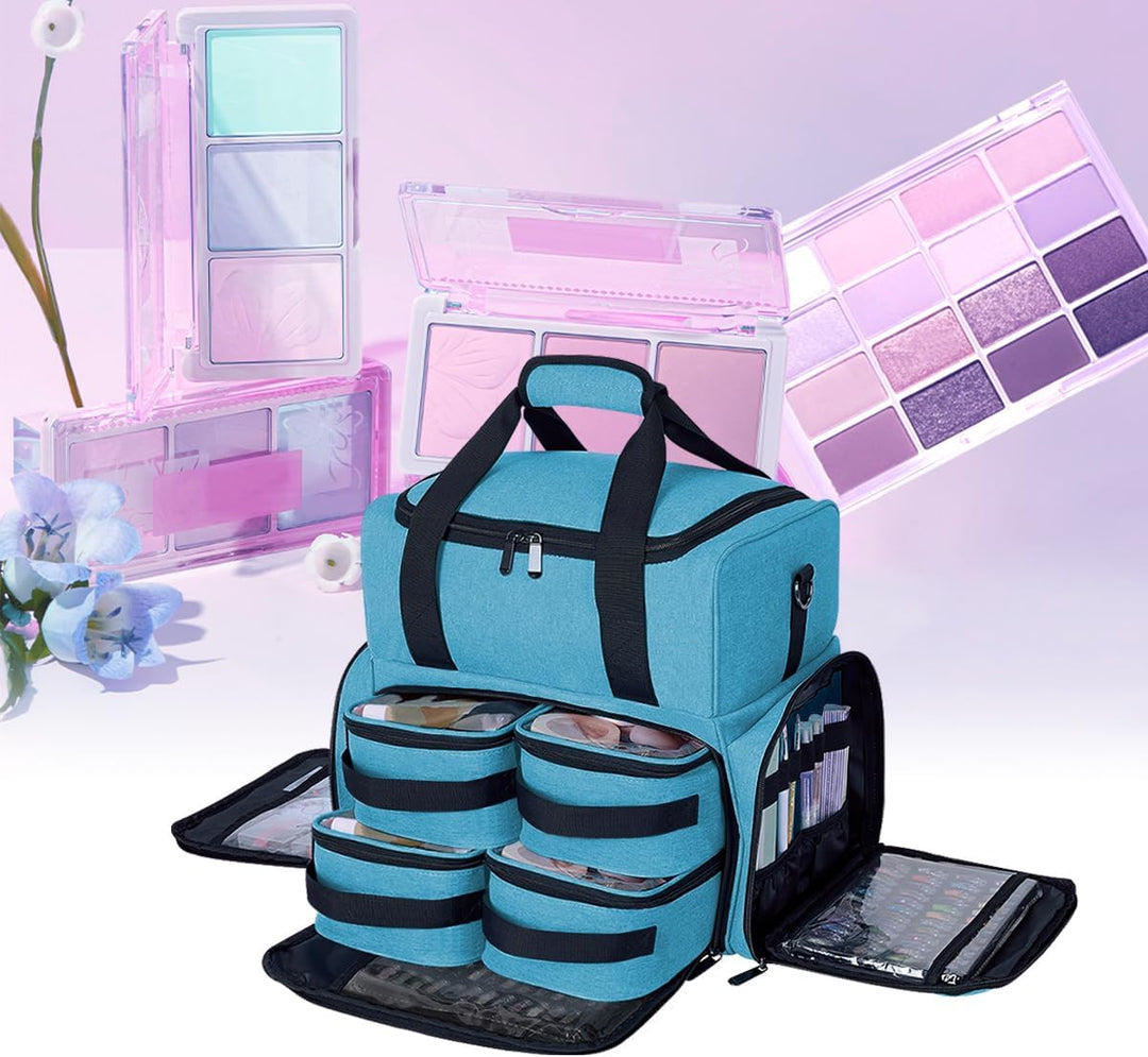 grosse Kosmetiktasche mit 4 abnehmbaren Gehäusen Doppelschicht Reiseveranstalter Make-up-Tasche mit