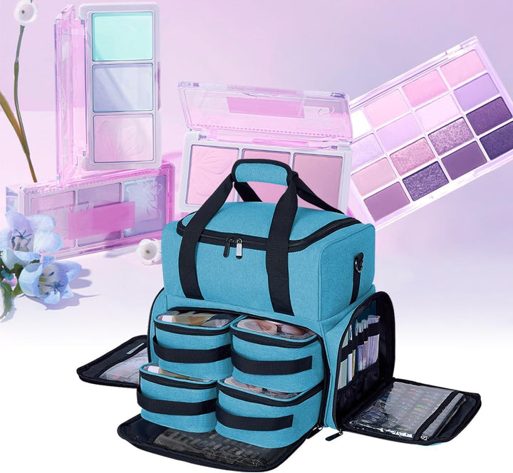 grosse Kosmetiktasche mit 4 abnehmbaren Gehäusen Doppelschicht Reiseveranstalter Make-up-Tasche mit