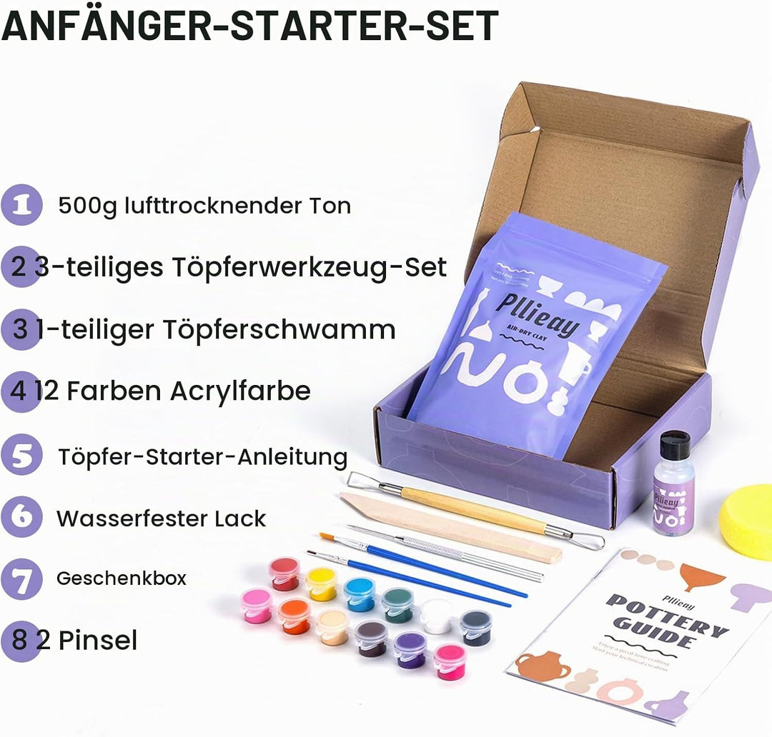 Pllieay Kreatives Töpferset für Erwachsene – Mit allem inkl. Keramik bemalen Set, Werkzeugen &amp; Anlei