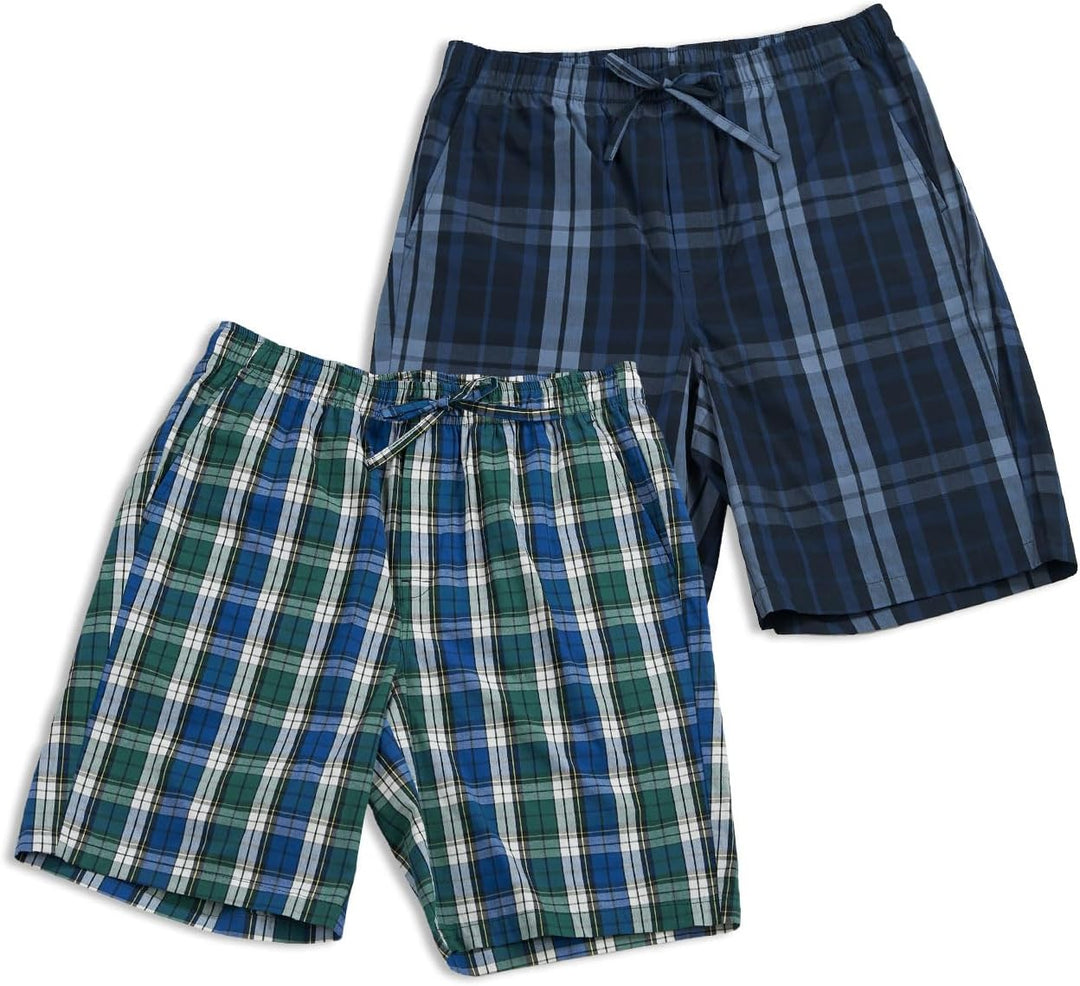 LAPASA Herren Pyjama Shorts mit Taschen, 2er Pack Pyjamahose Schlafshorts Baumwolle kurze Schlafanzu