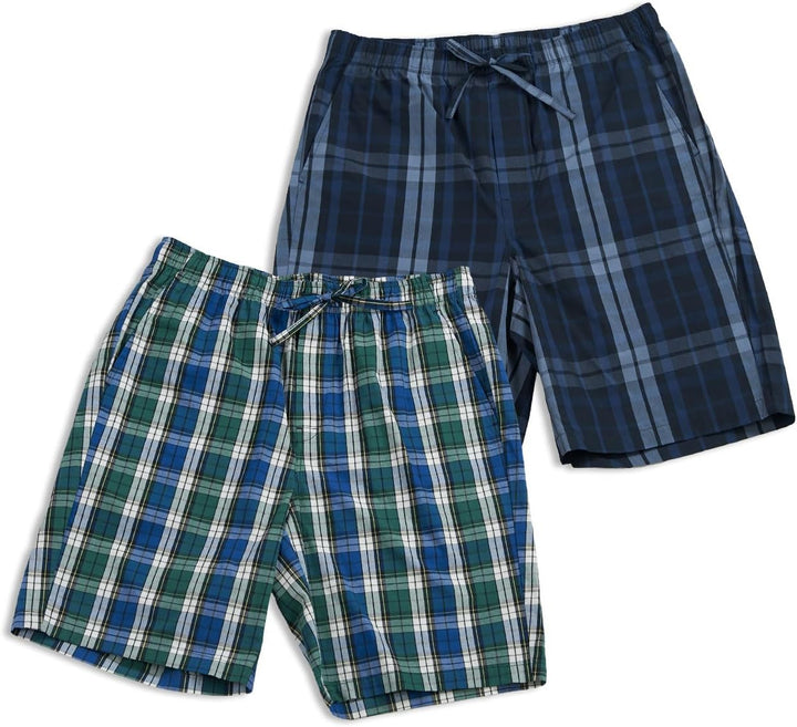 LAPASA Herren Pyjama Shorts mit Taschen, 2er Pack Pyjamahose Schlafshorts Baumwolle kurze Schlafanzu