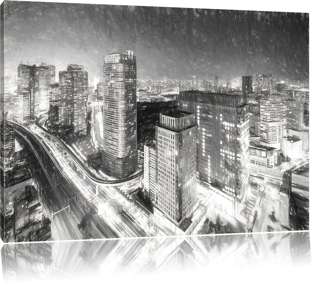 Pixxprint Moderne Architektur in Tokio / 100x70cm Leinwandbild bespannt auf Holzrahmen/Wandbild Kuns