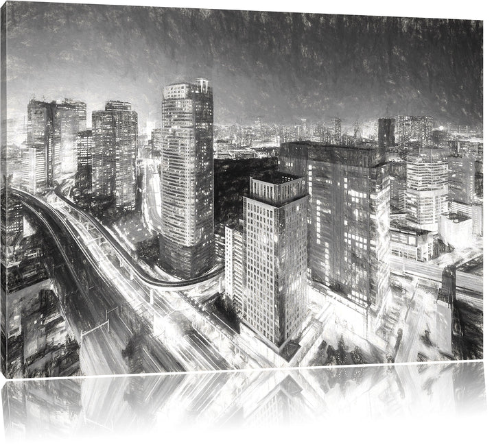 Pixxprint Moderne Architektur in Tokio / 100x70cm Leinwandbild bespannt auf Holzrahmen/Wandbild Kuns